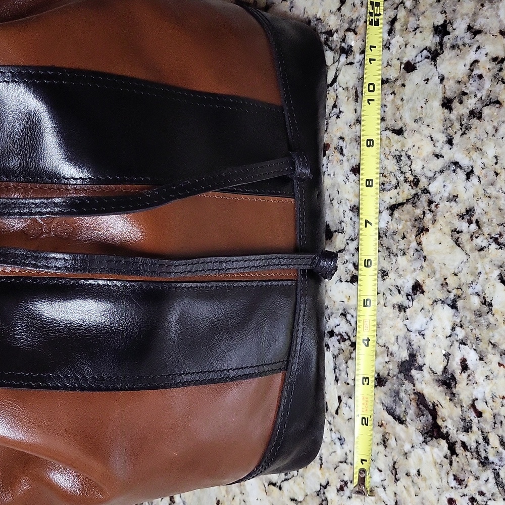 Patricia Nash Brown and Black Leather Drawstring Bucket Bag - Picture 6 of 16